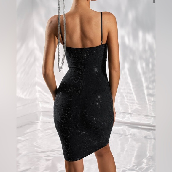 Black Sparkly Cowl Neck Midi Dress - Picture 2 of 6